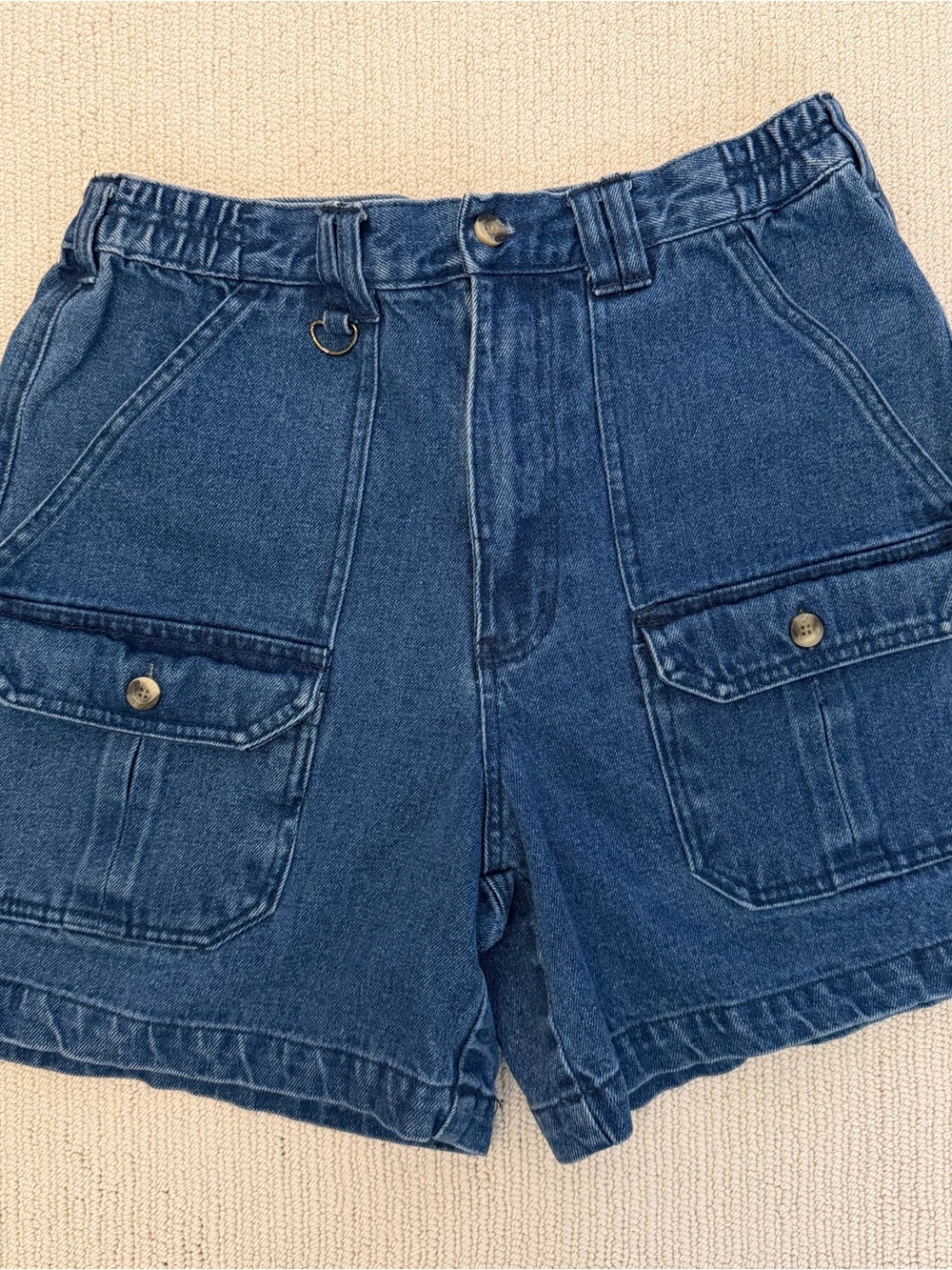 Dickies Vintage Multi Pocket Blue Denim Cotton Cargo Shorts 32X6 Womens
